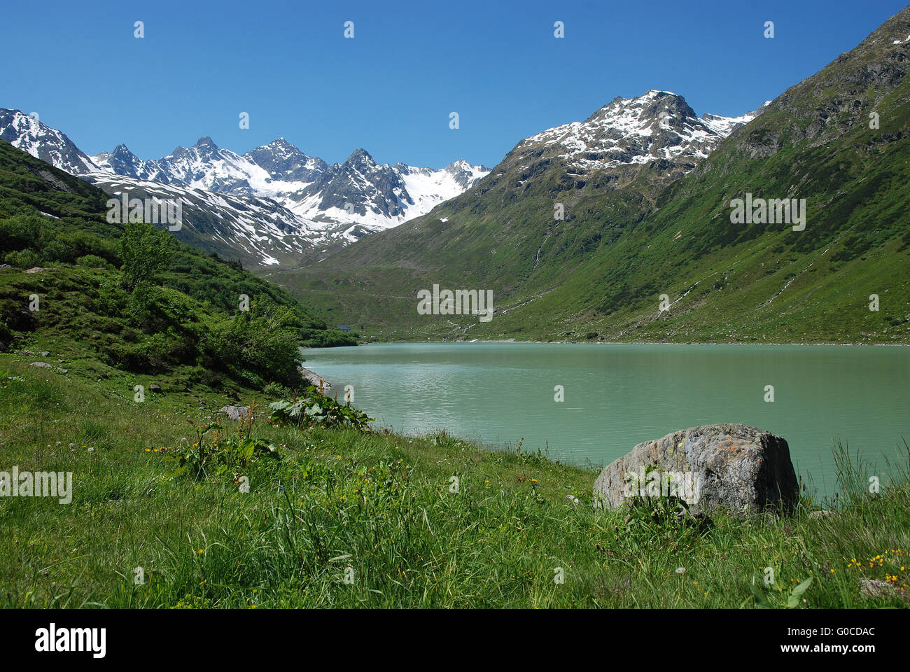 Paesaggio alpino nella valle del Montafon, Vermuntreservoir Foto Stock