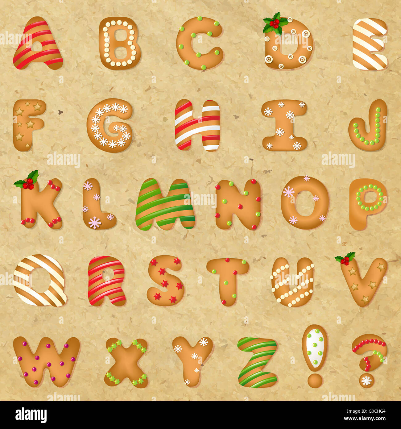 Xmas Gingerbread Cookie alfabeto con carta rétro Foto Stock