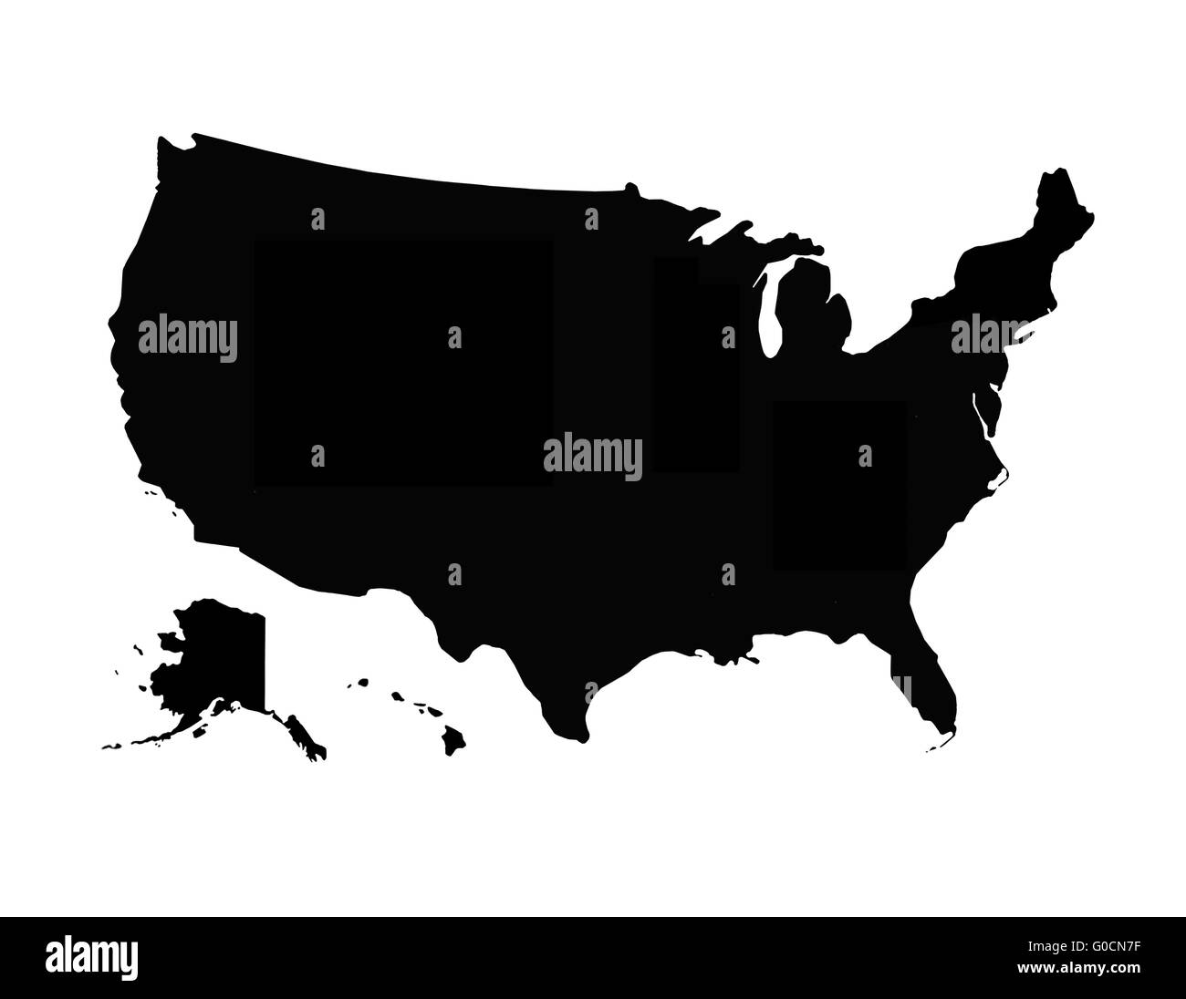 Immagine di nero mappa di Stati Uniti d'America Foto Stock