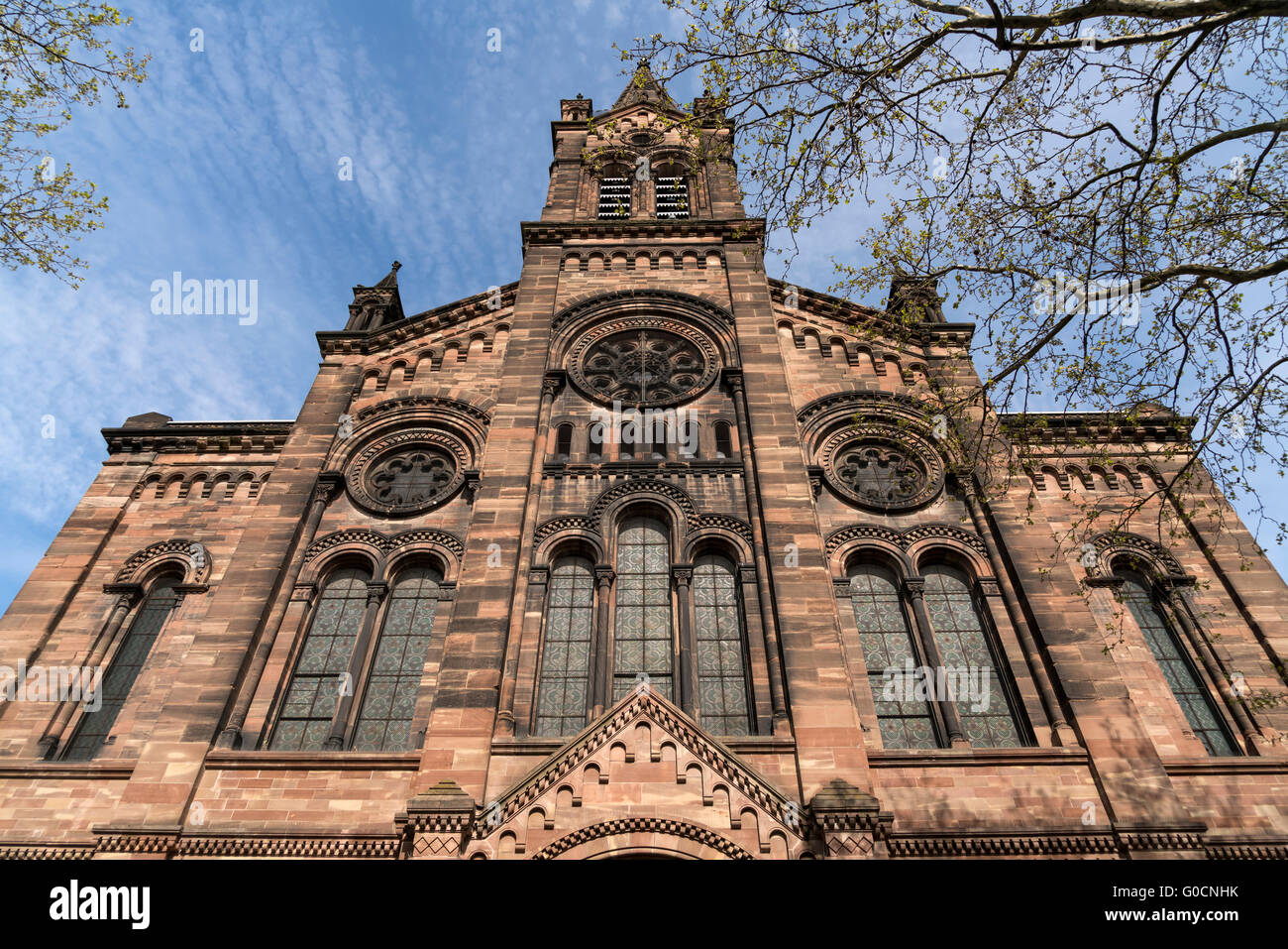 Chiesa Tempio Neuf facciata a Strasburgo, Alsazia, Francia Foto Stock