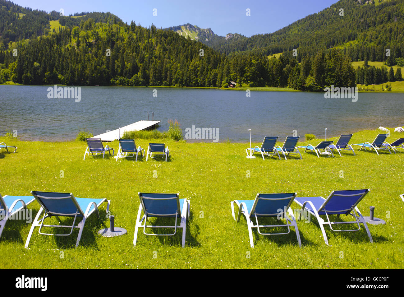 Hotel vuoto spiaggia al lago Spitzing in Baviera Foto Stock