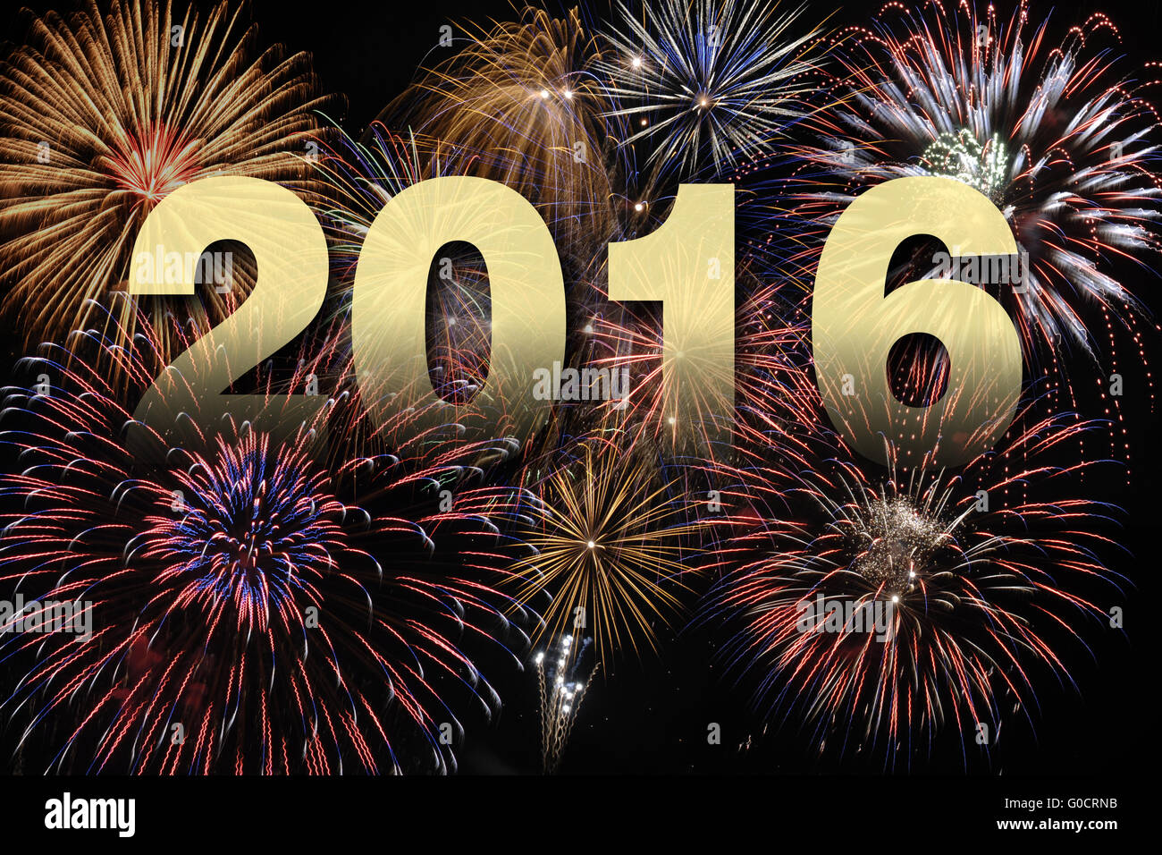 Felice anno nuovo 2016 con fuochi d'artificio Foto Stock