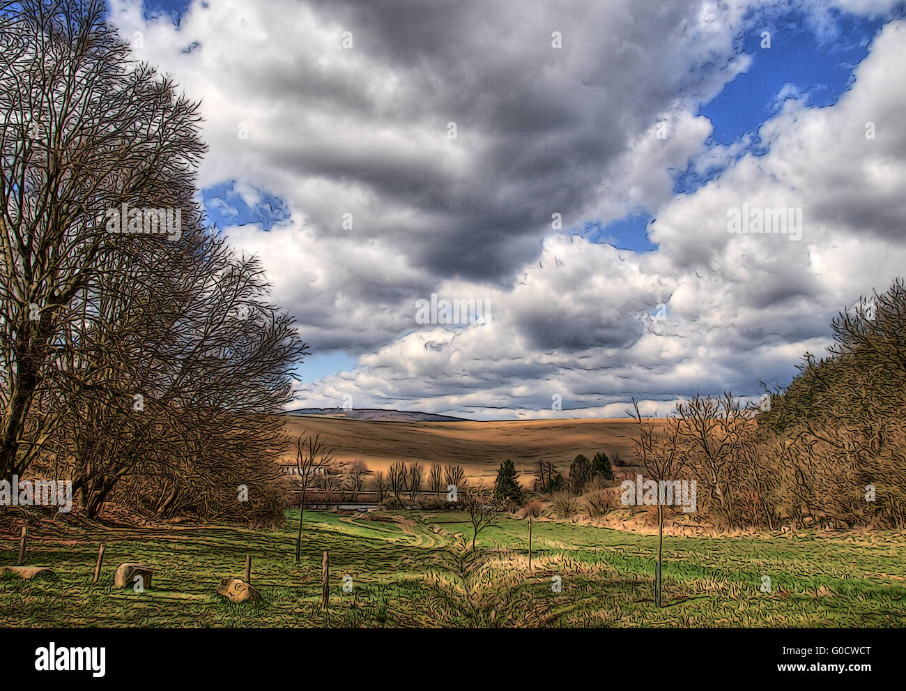 Paesaggio naif Foto Stock