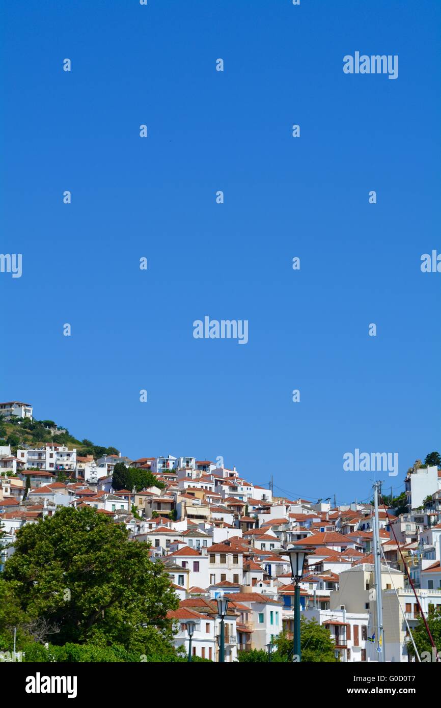 Città di Skopelos sull isola di Skopelos Foto Stock