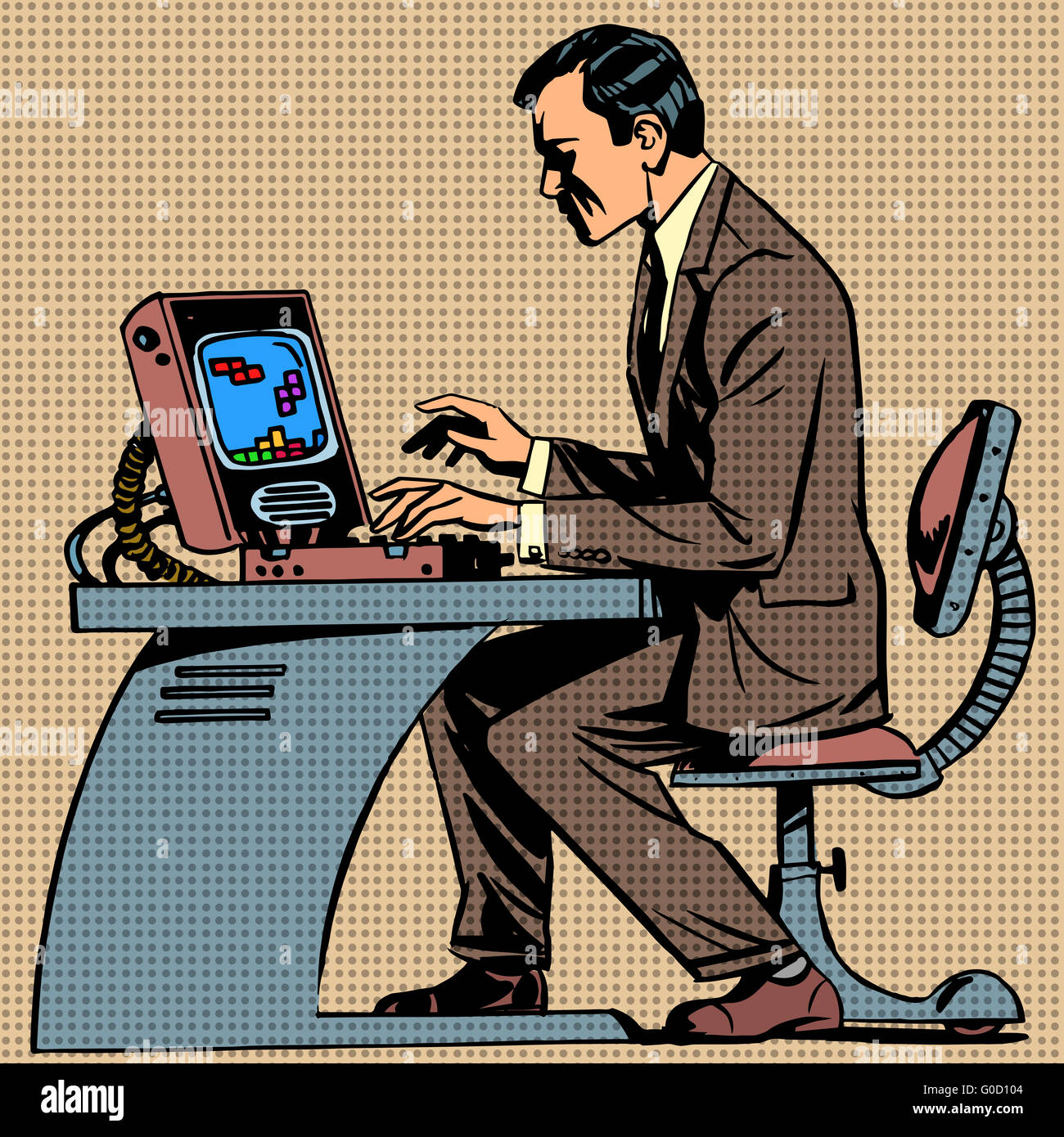 Il vecchio uomo gioca un gioco per computer pop arte fumetti ret Foto Stock