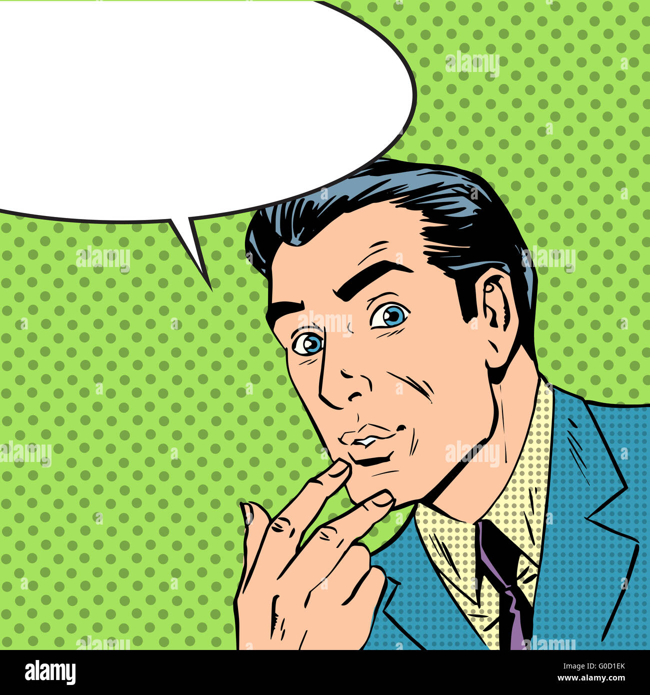 L'uomo pensato di pensare la pop art fumetti in stile retrò mezzitoni Foto Stock