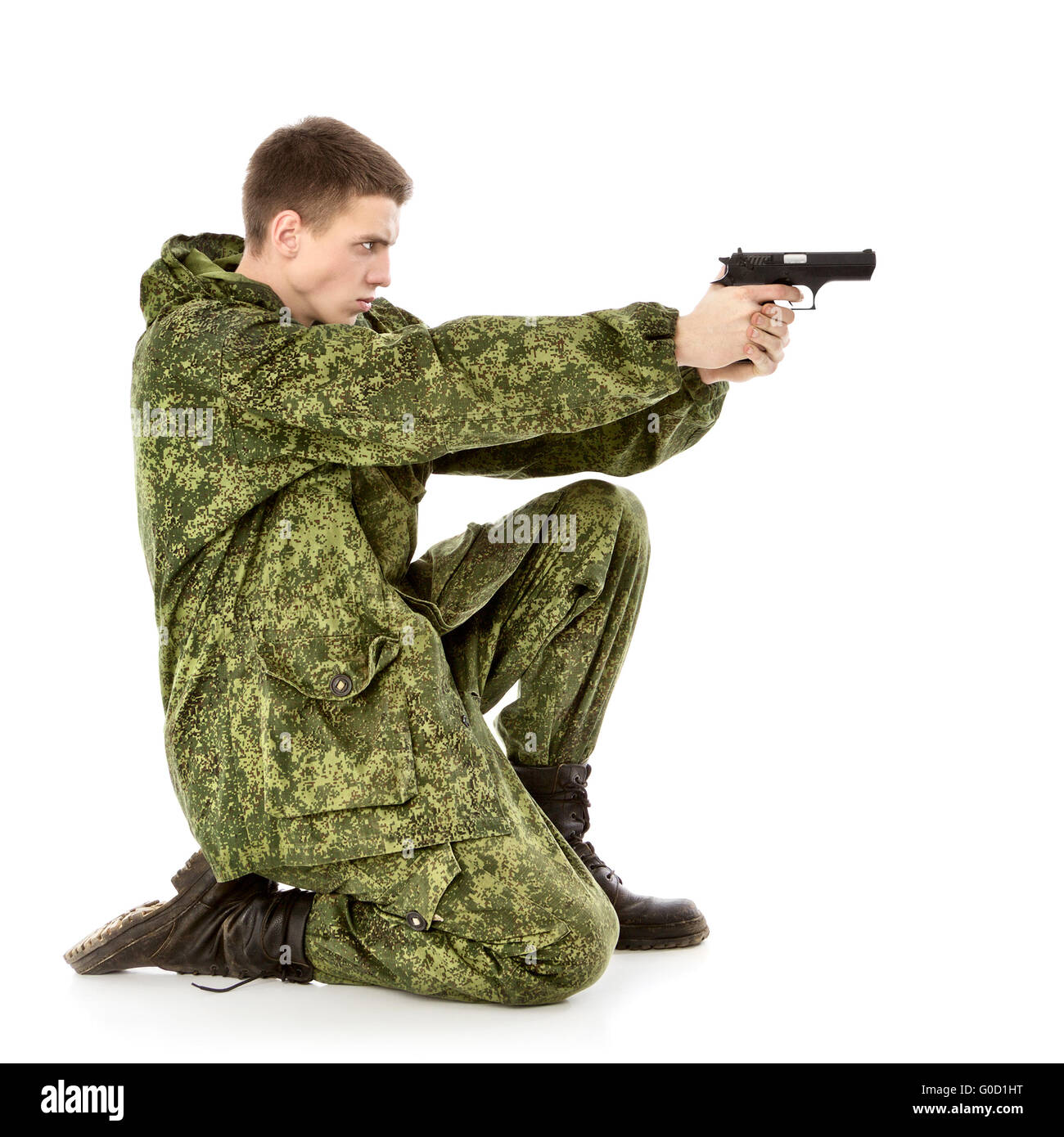 Uomo militare germogli Foto Stock