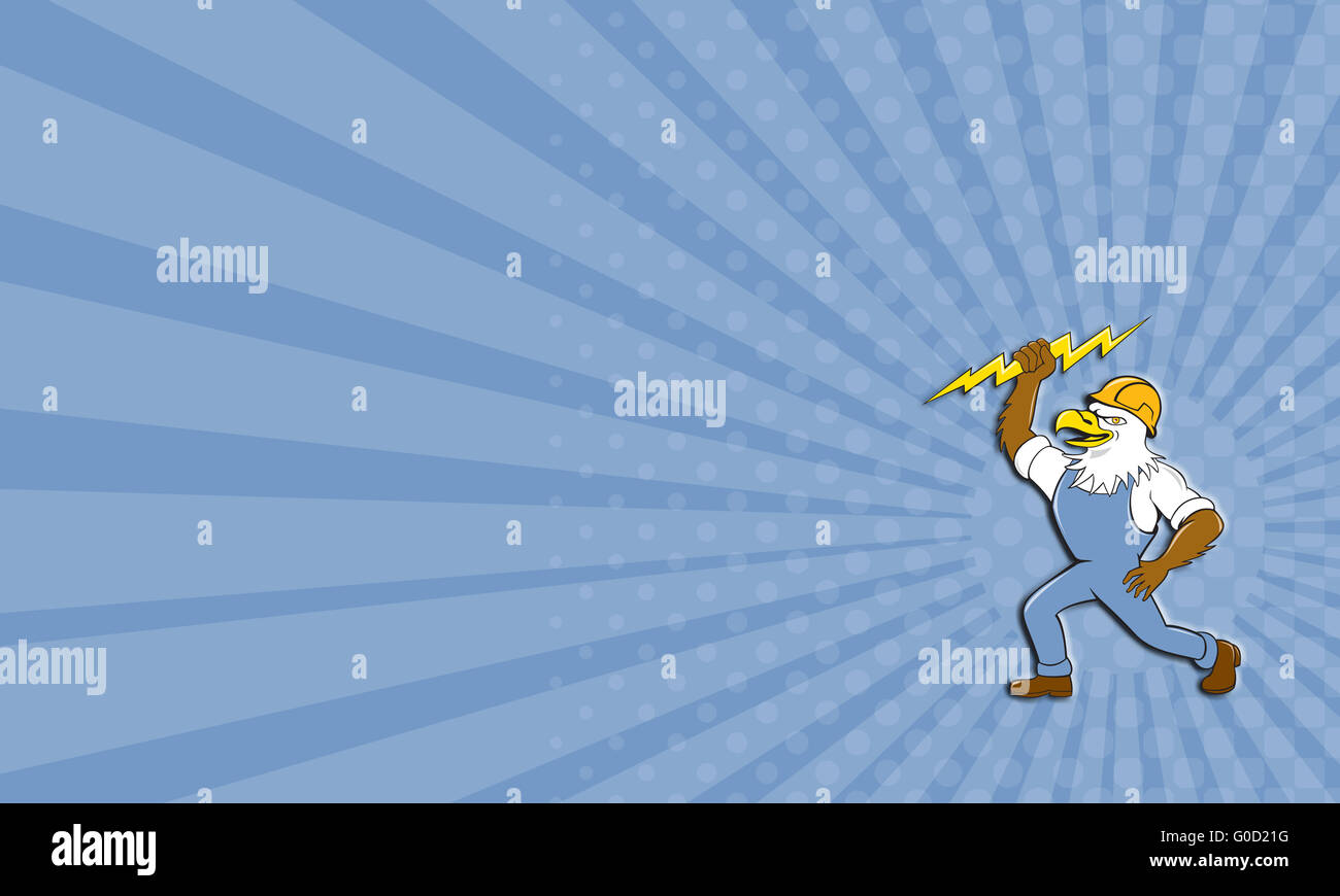 Business card aquila calva elettricista Fulmine Cartoon permanente Foto Stock