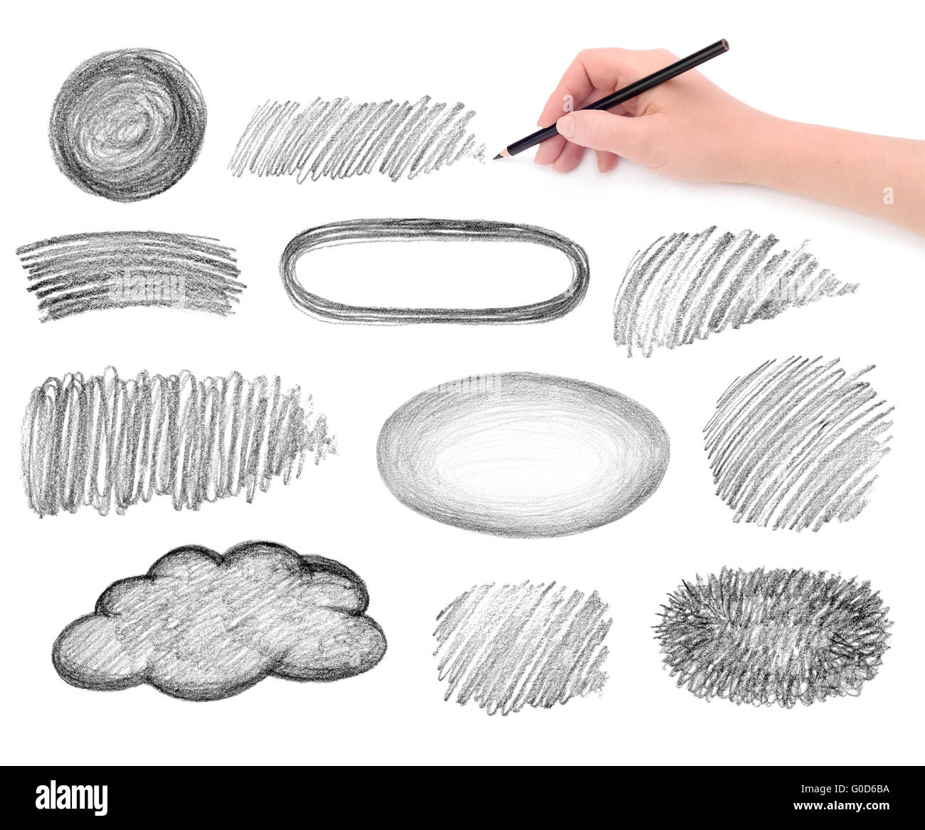 Mano a matita e gli scarabocchi gli elementi di design Foto Stock