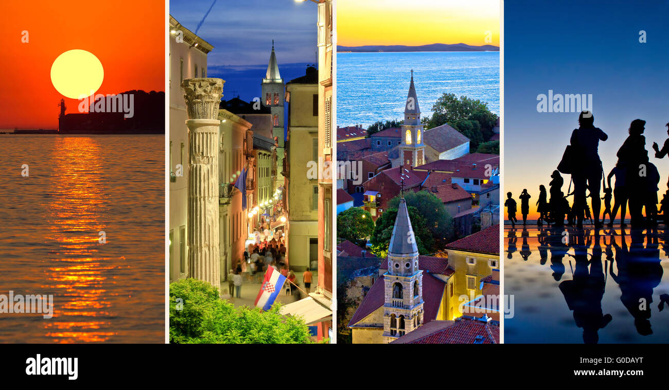 La città di Zadar la sera e al tramonto il collage di viaggio Foto Stock