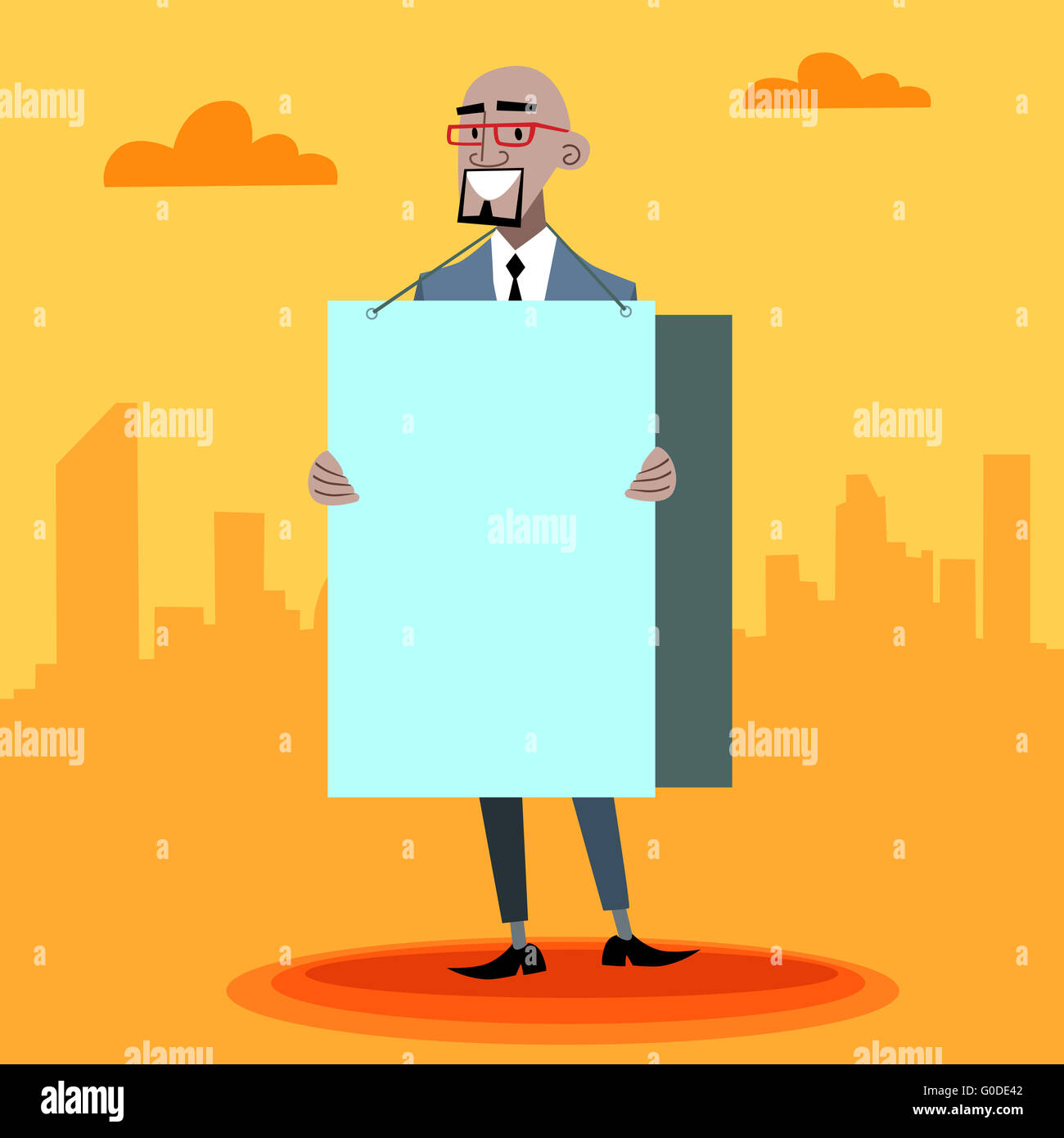 Imprenditore africano con un poster pubblicitario Foto Stock