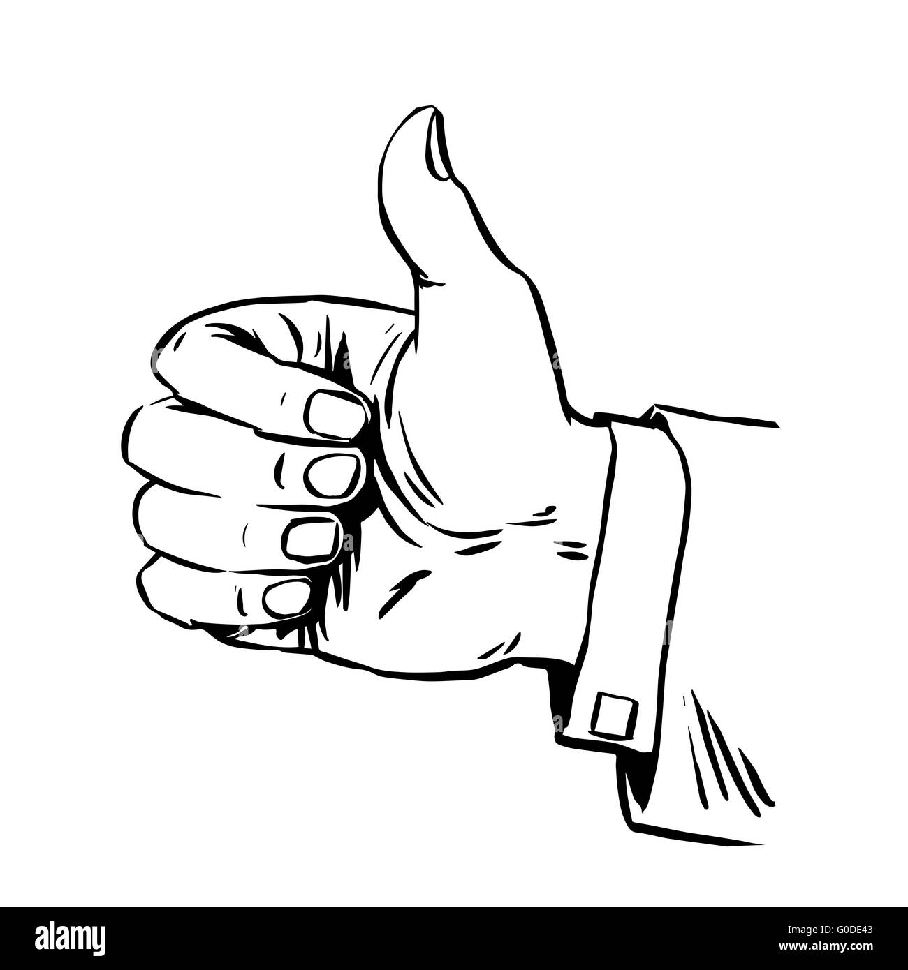 È il gesto di mano eccellente qualità del pollice autostop retrò line art Foto Stock