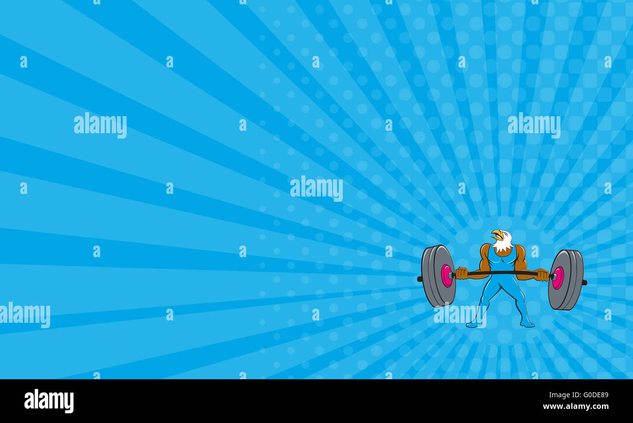 Business card aquila calva Weightlifter sollevamento Barbell Cartoon Foto Stock