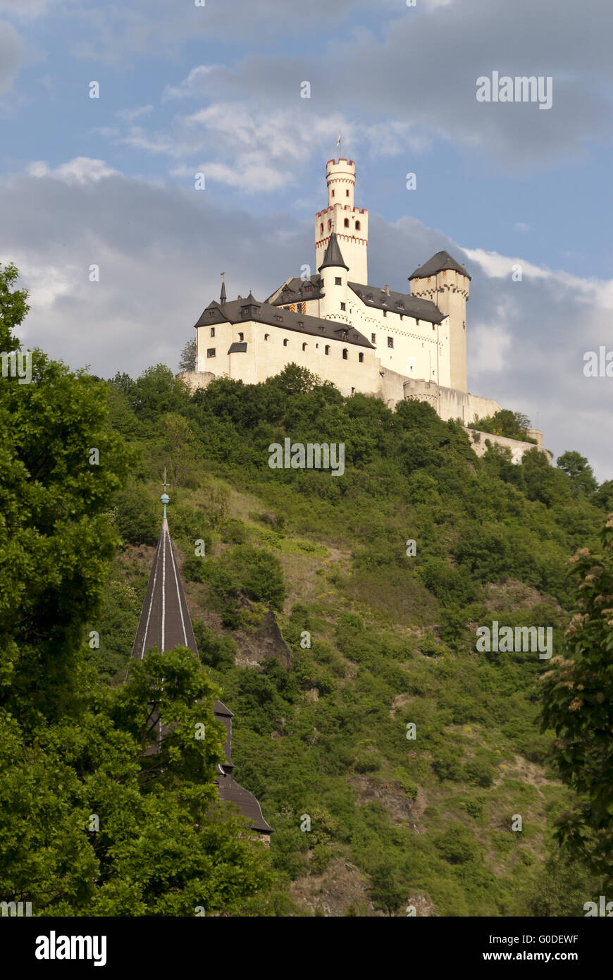 Il Marksburg castello presso il fiume Reno in Germania Foto Stock