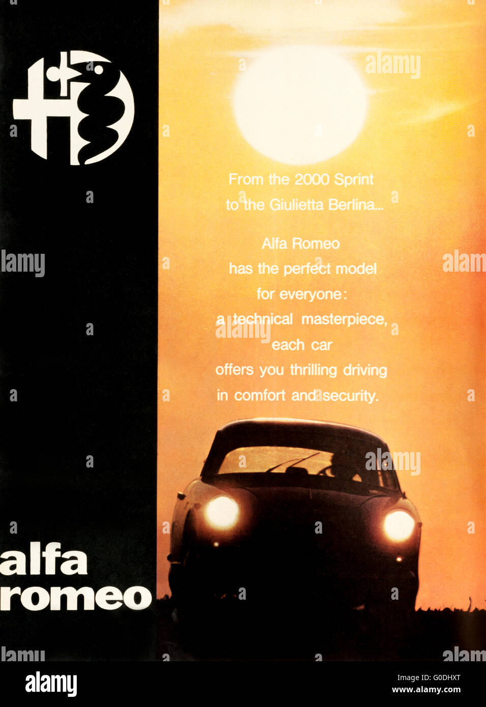 Anni sessanta annuncio rivista pubblicità vetture Alfa Romeo. Foto Stock