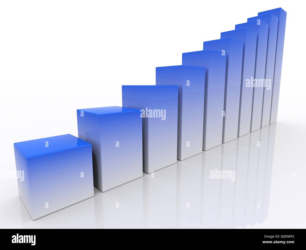 Il successo commerciale del blu-bianco i cubi su uno sfondo bianco. 3d Foto Stock