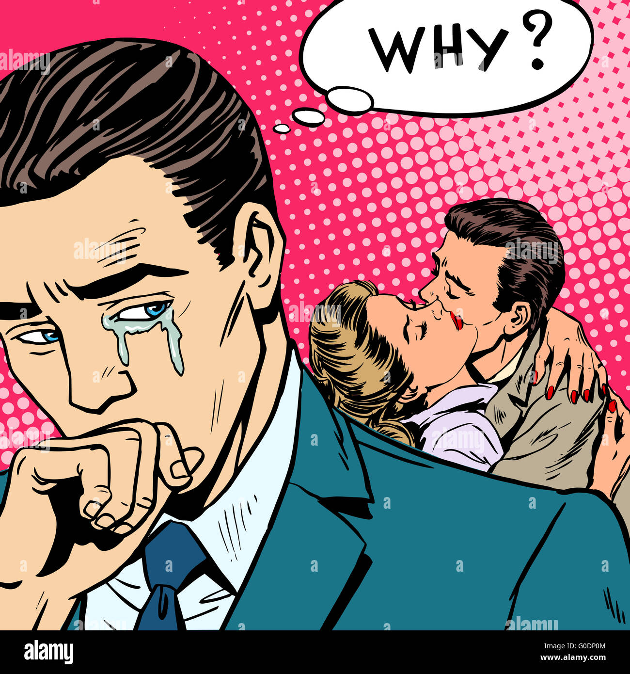 Barare amore un uomo piange la sua moglie con il suo amante Foto Stock