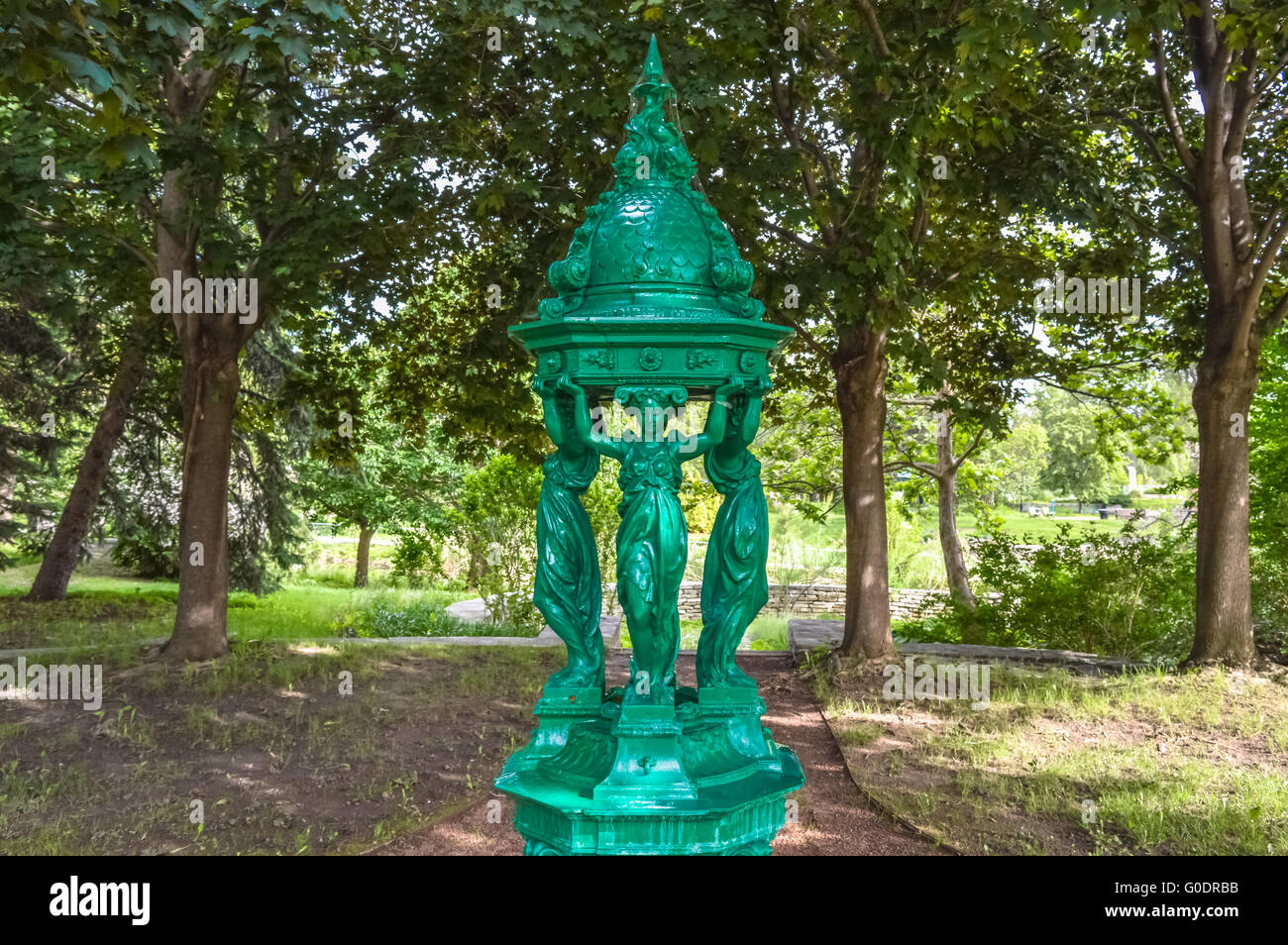 Montreal, Canada - 14 Giugno 2015: Close-up di 'Fontaine Wallace' - 1871 da Charles-Auguste Lebourg 1829-1906 - ghisa - Parc Foto Stock