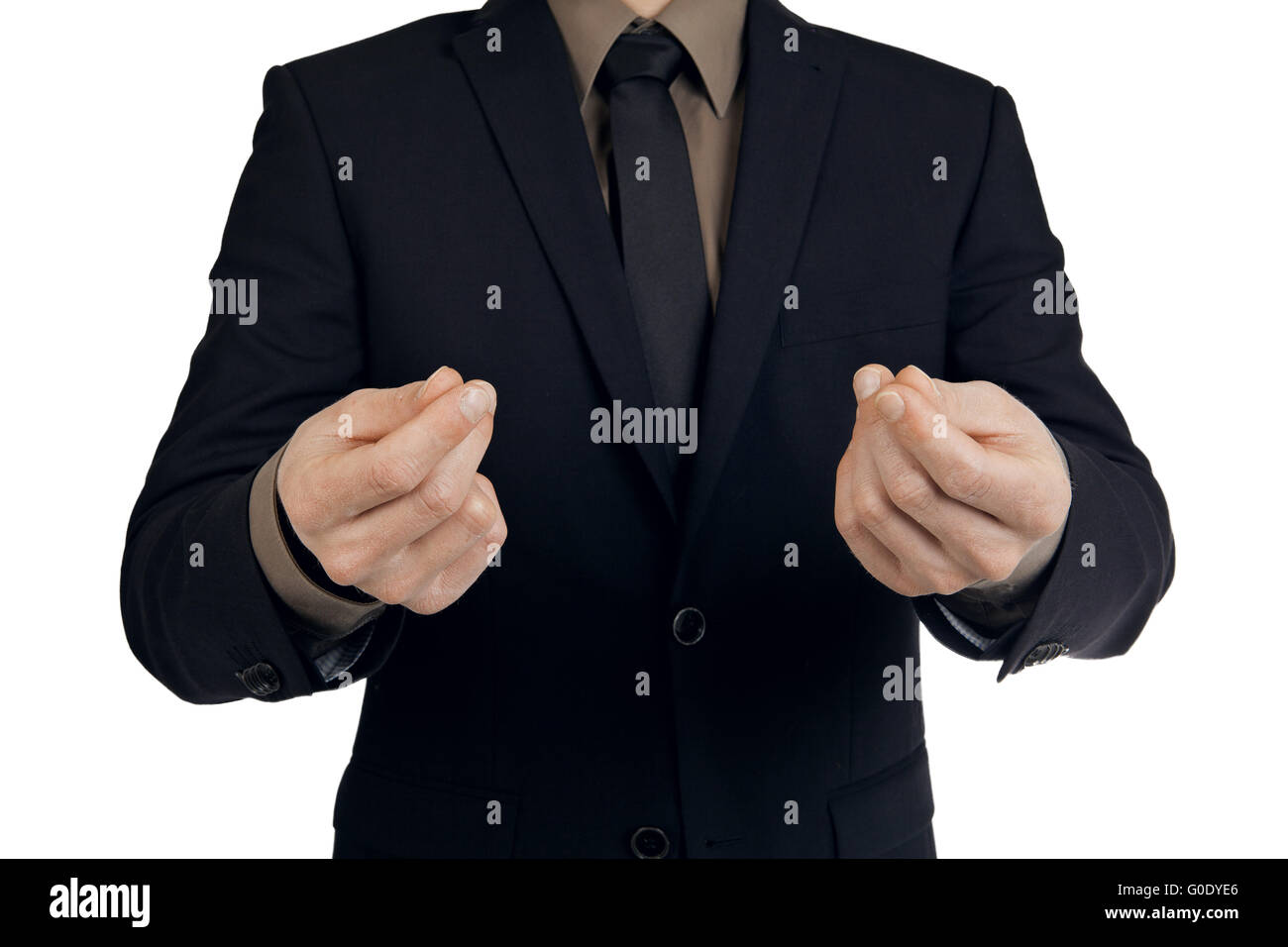 Imprenditore facendo un gesto a mano - chiedendo di mon Foto Stock