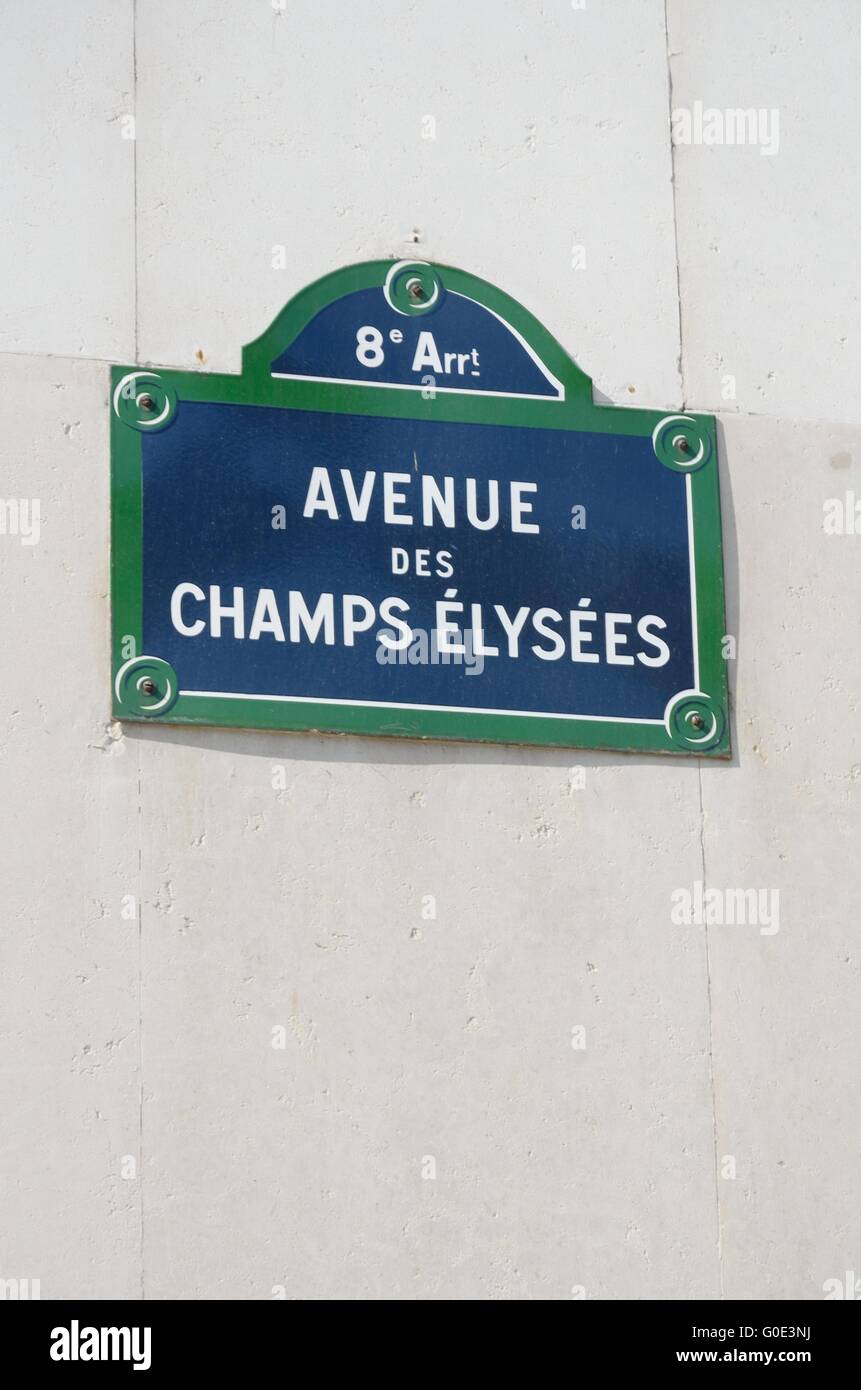 Champs Elysees segno per strada Foto Stock