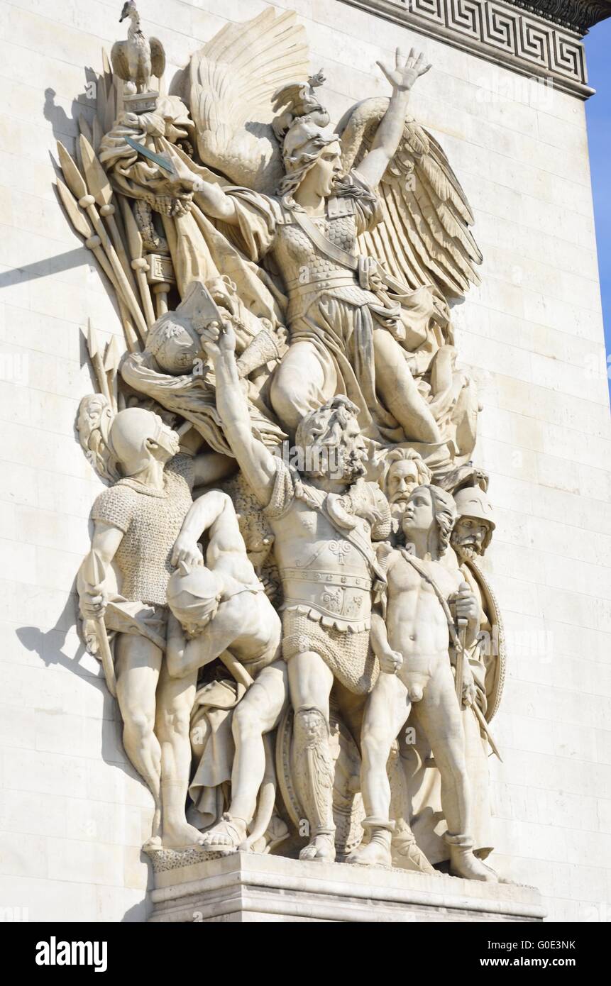 Sculture dettagliate Arc de Triomphe Foto Stock
