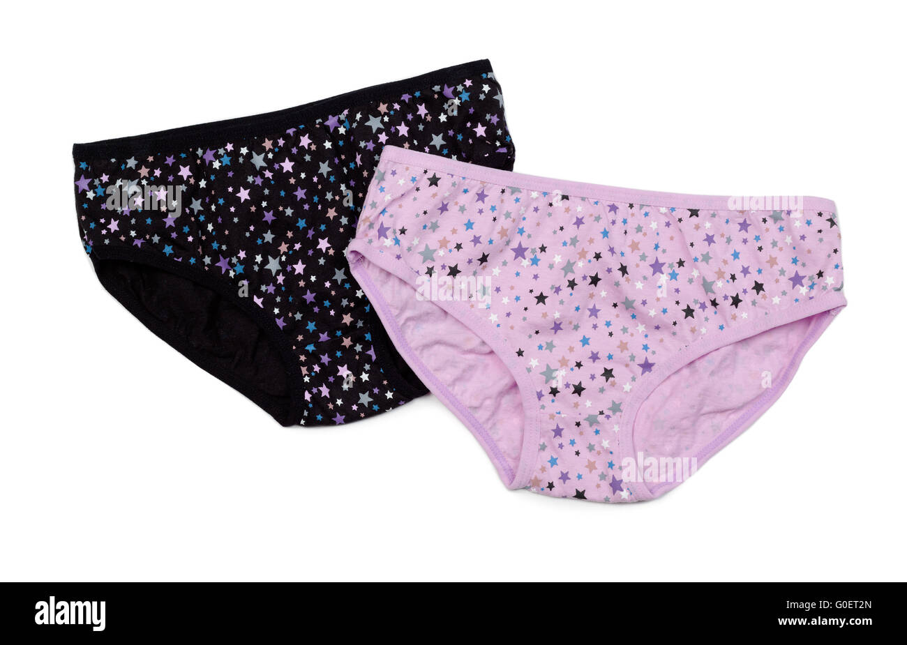 Due cotone mutandine rosa e nero con un disegno di una stella Foto Stock