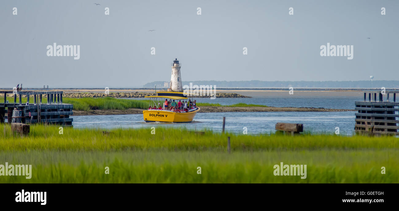 Scene di vie navigabili vicino Cockspur Island Lighthouse Foto Stock