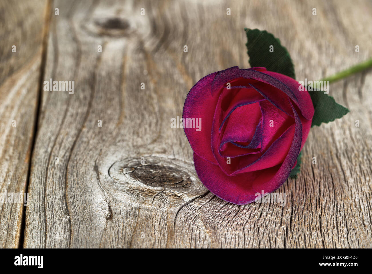 Close up di singole in legno rosa rossa sul legno invecchiato Foto Stock