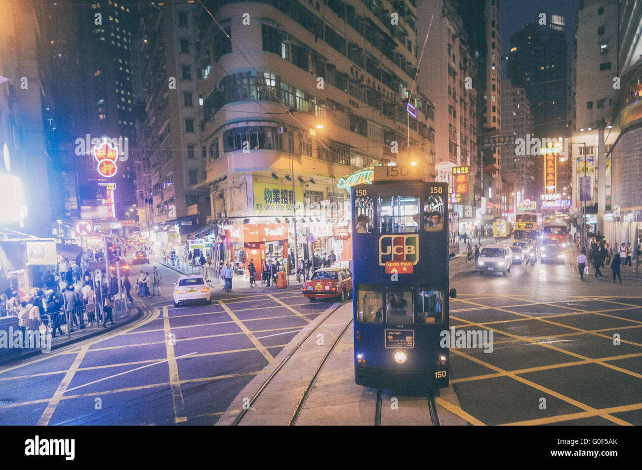 Hong kong street di notte Foto Stock