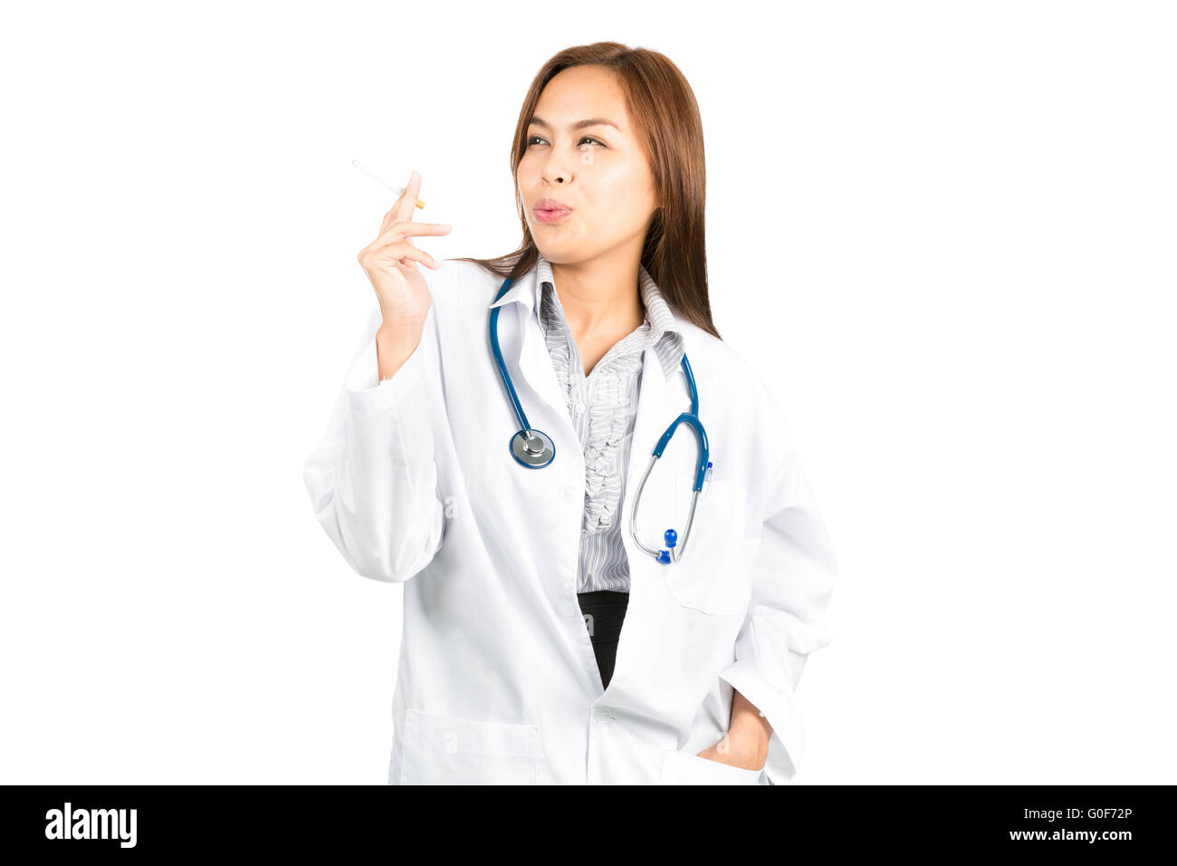 Asian medico donna sollecitazione riducendo il fumo H Foto Stock