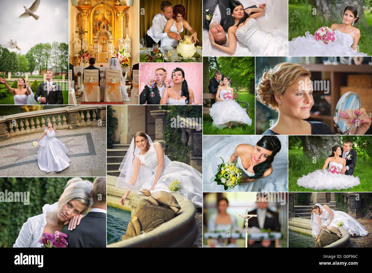 Wedding Collage a tema composto da diverse immagini Foto Stock