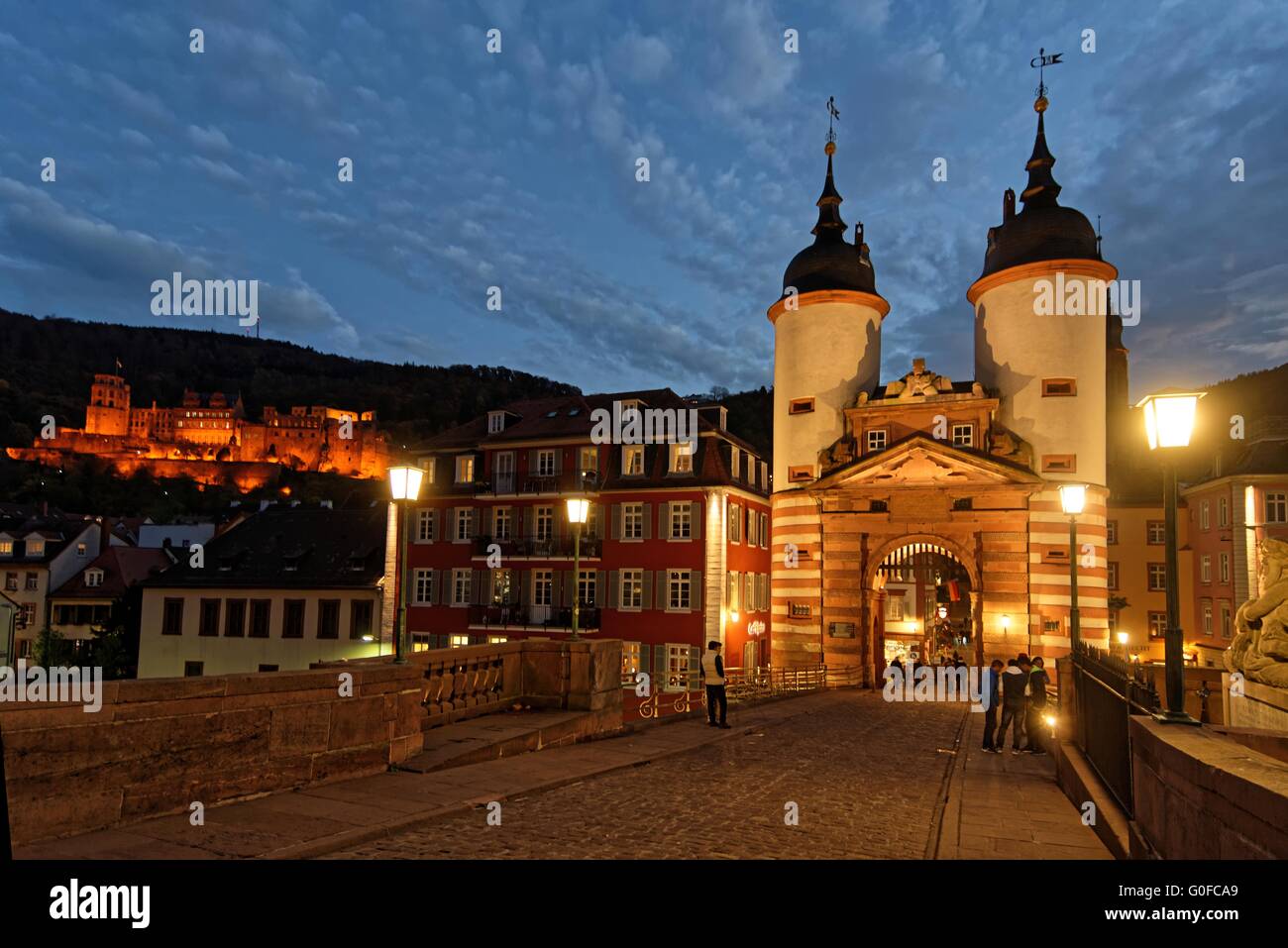 Heidelberg Old Bridge di notte Foto Stock