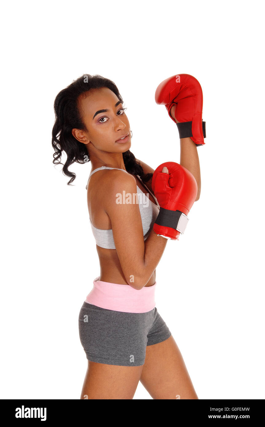 Boxer donna durante l esercizio di inscatolamento. Foto Stock