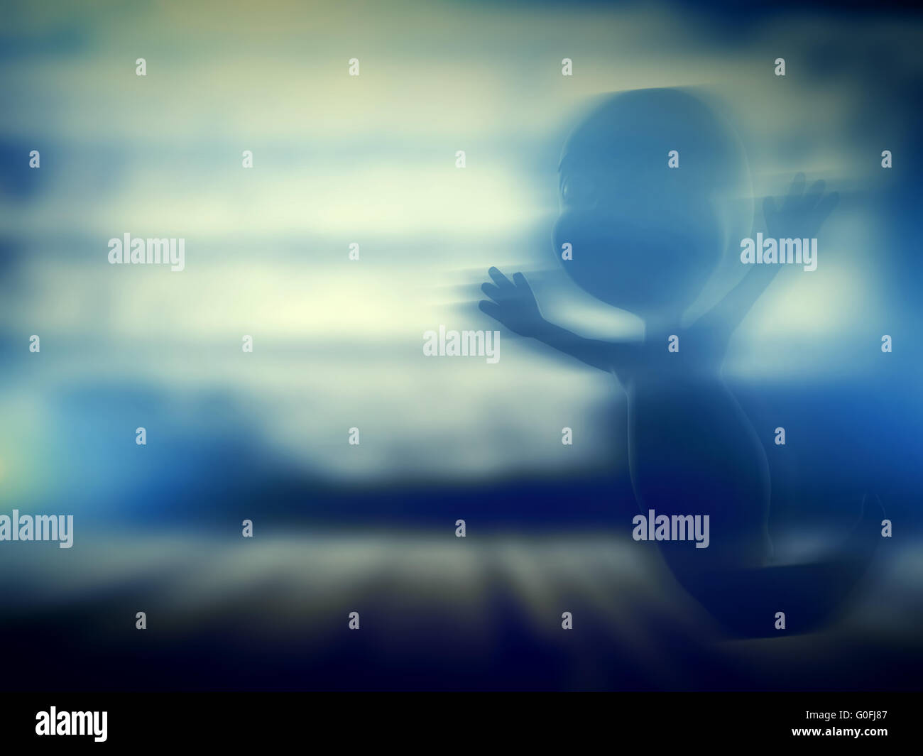 Silhouette fantasma tormenta su grunge parete in legno. Tema Halloween Foto Stock