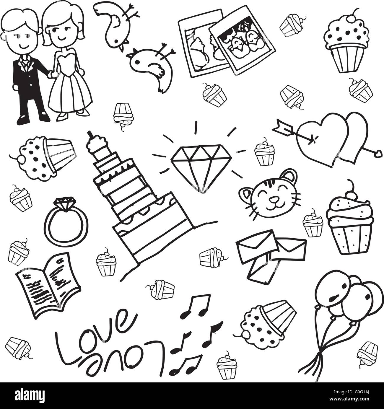 Wedding doodle vettore Illustrazione Vettoriale