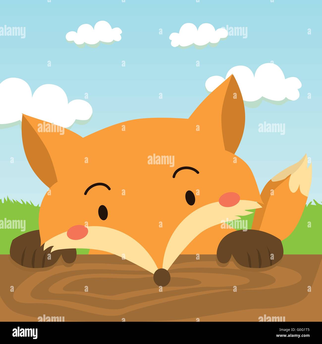 Chiudere l immagine di un simpatico red fox tenere il legno. Illustrazione Vettoriale