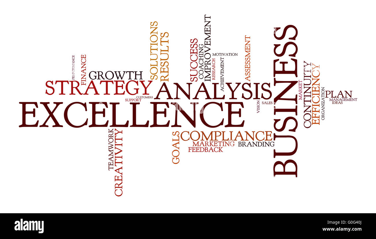 Word cloud per il business, analisi, strategia ed eccellenza Foto Stock