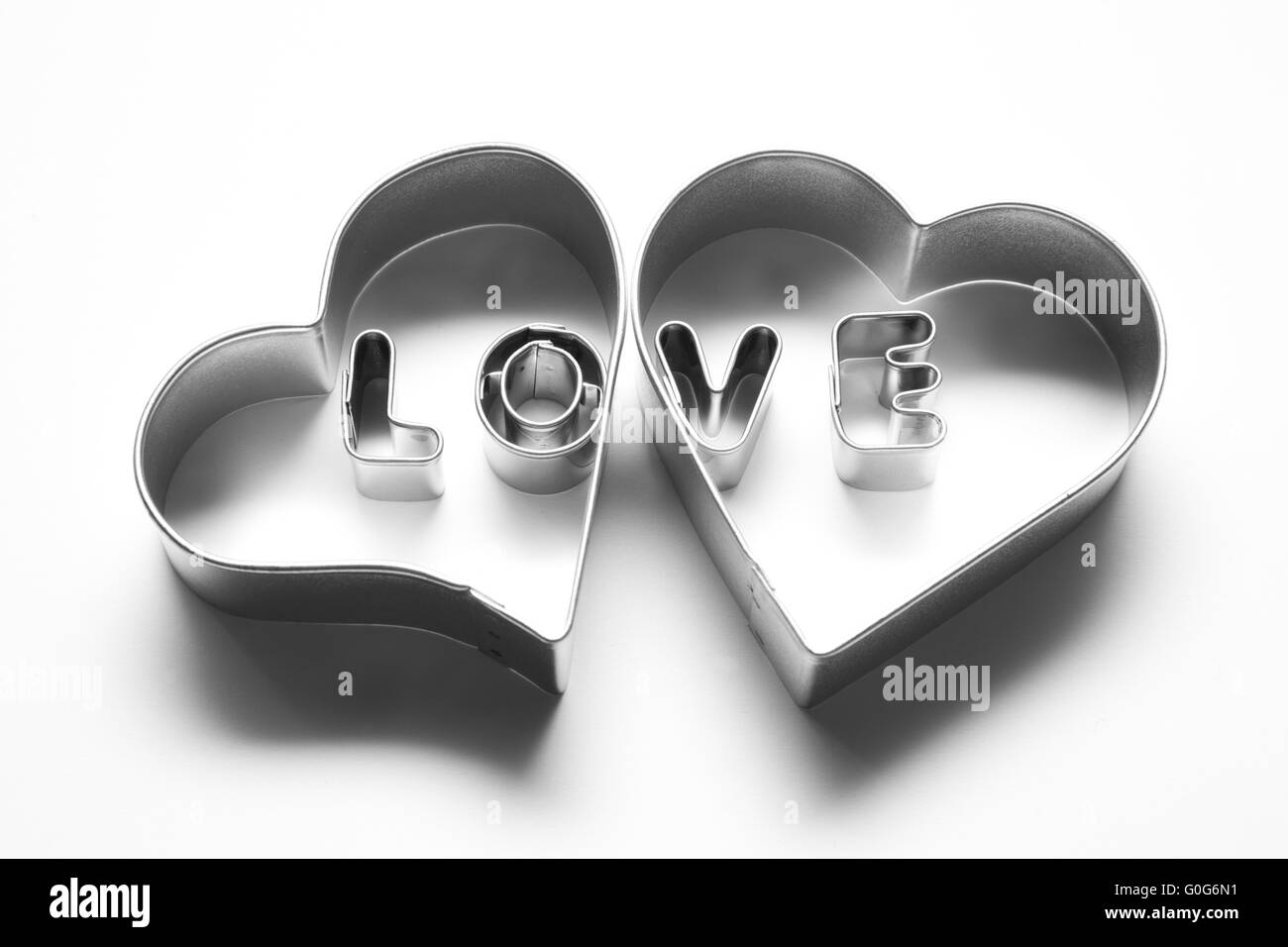 Il messaggio di amore e di cuore fatto di cromo lettere Foto Stock