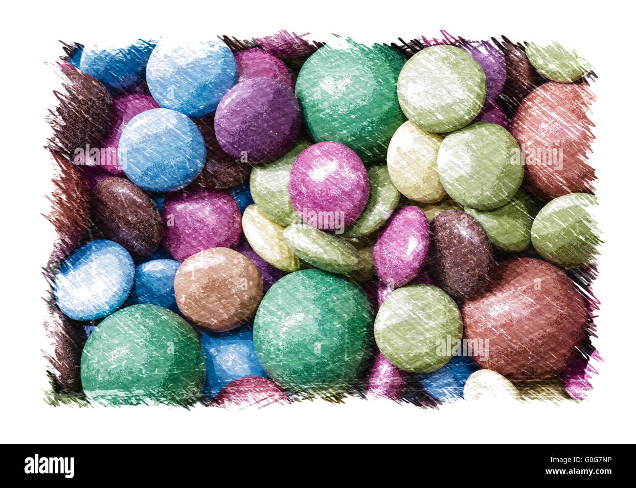 Un alterato immagine fotografica di dolci al cioccolato, che rappresentano i temi round e circoli. Foto Stock