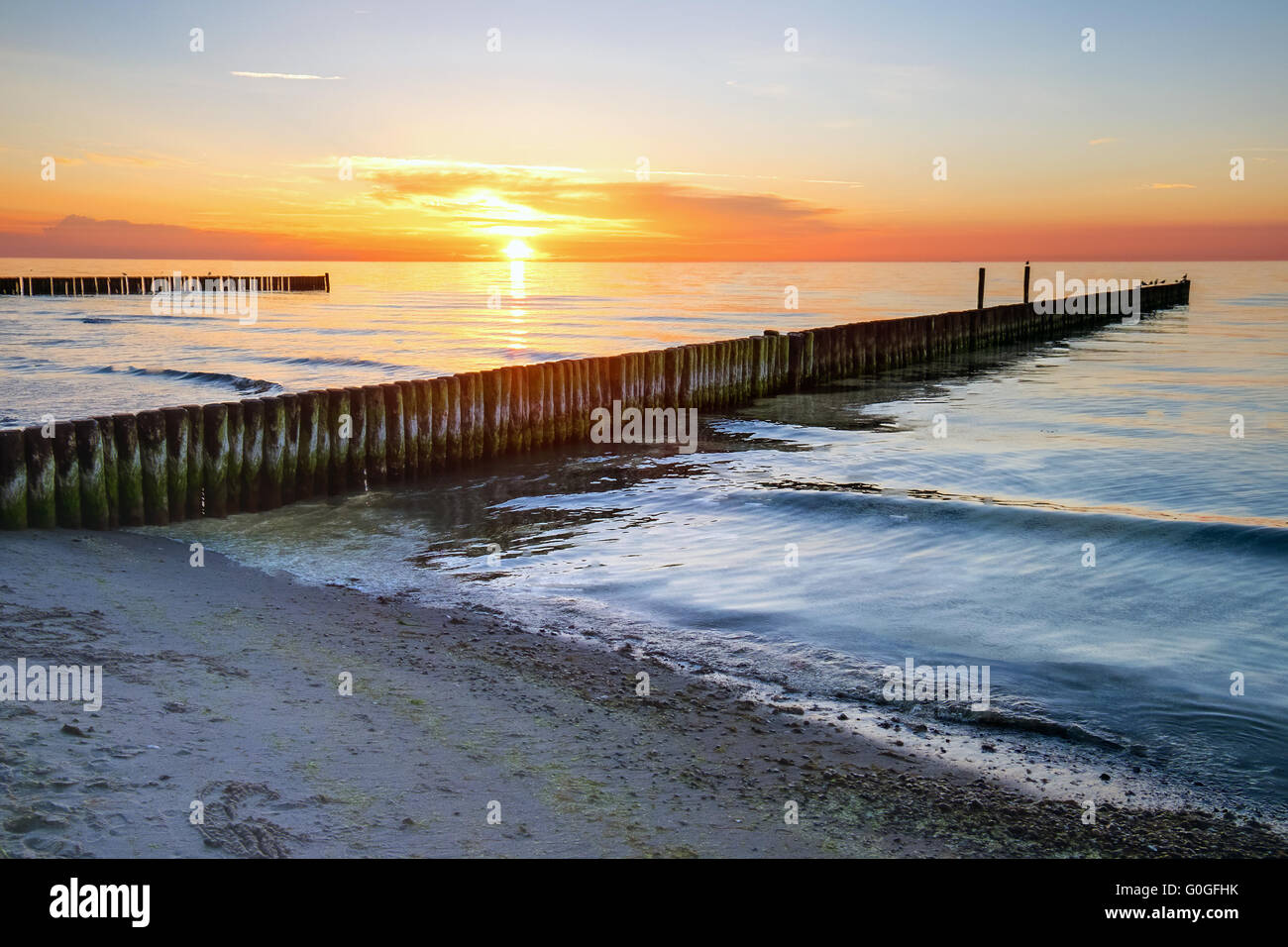 Tramonto sul Mar Baltico in Germania Foto Stock