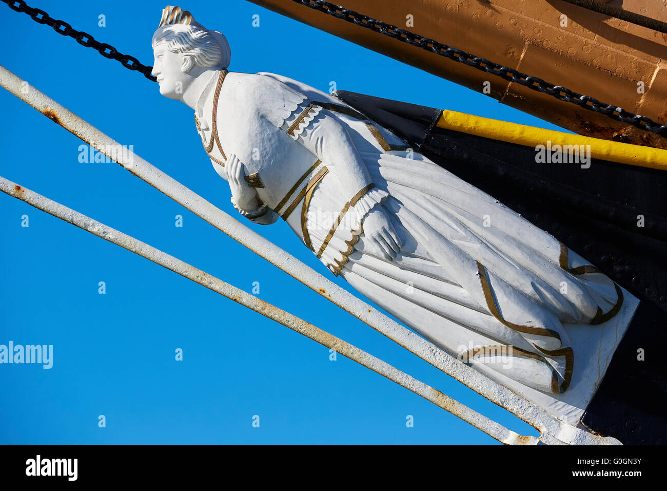 Bompresso & figura testa della Tall Ship Balclutha. Foto Stock