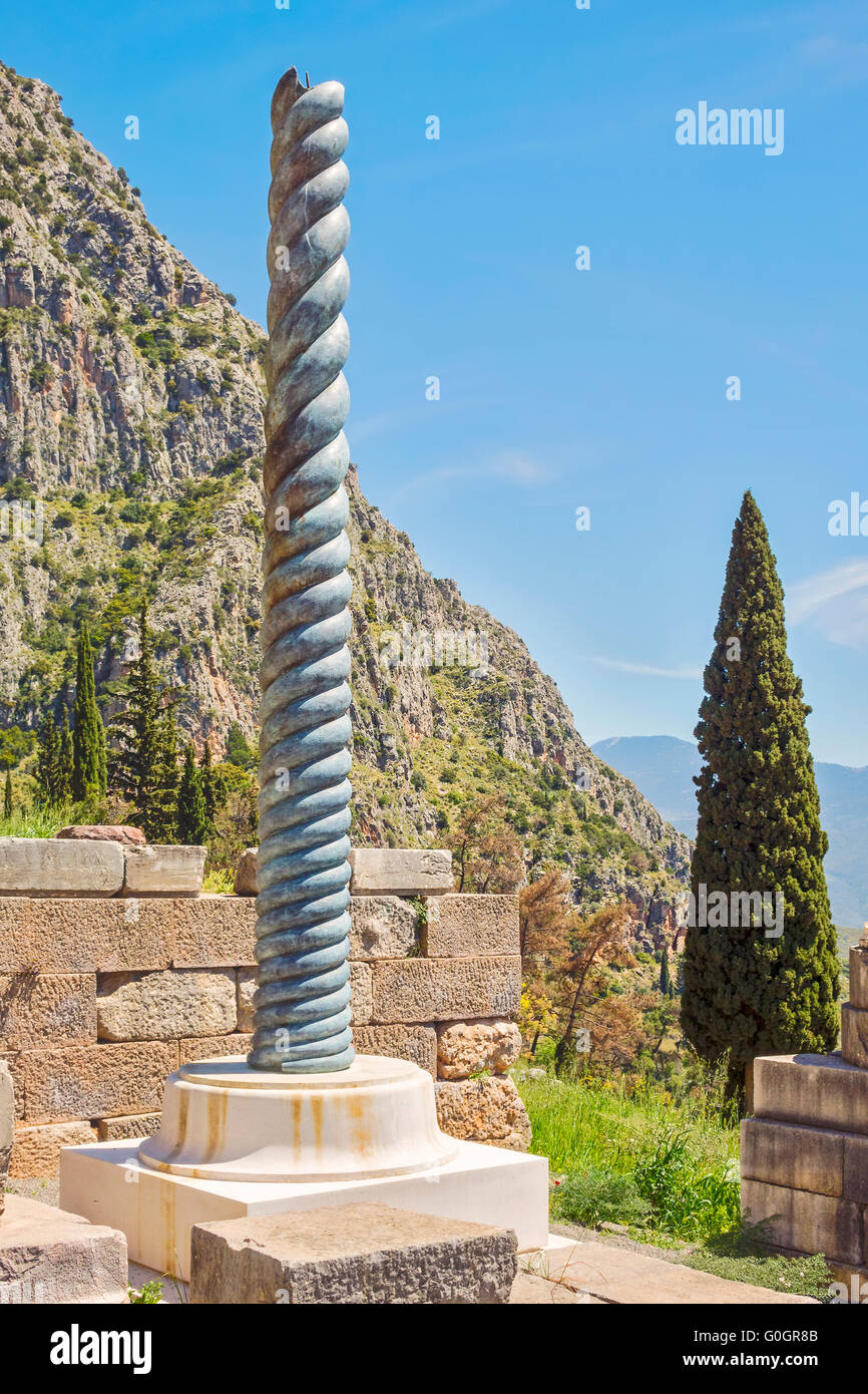 Colonna di serpente Delphi Grecia Foto Stock