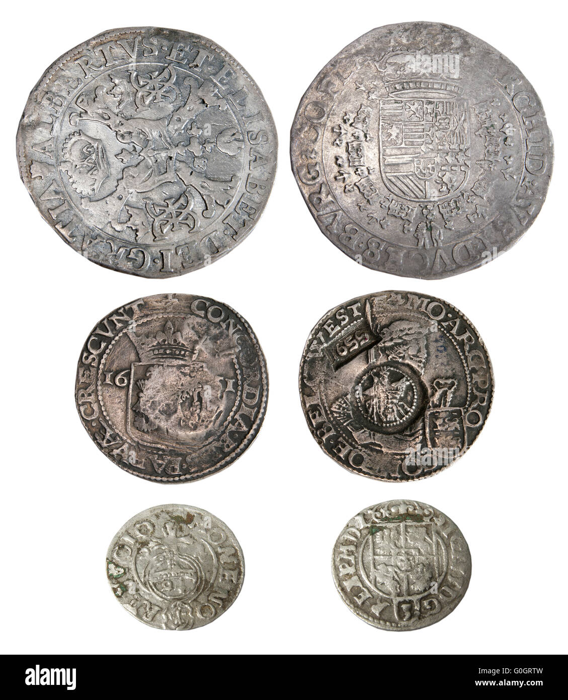 Monete antiche di metalli diversi Foto Stock