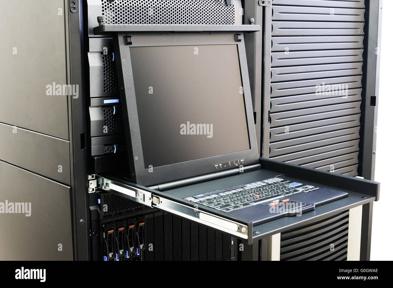 Montato su rack server blade conrtol console (tastiera e monitor LCD) Foto Stock