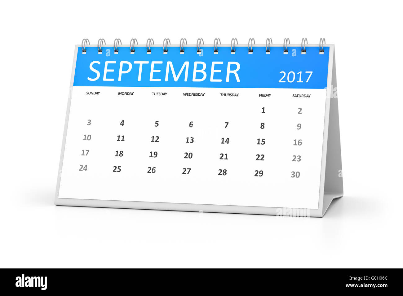 Tabella blu calendario 2017 Settembre Foto Stock