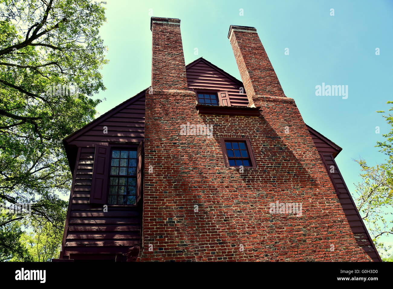 Bagno, North Carolina C. 1774 Palmer-Marsh House, una delle più antiche dimore dimora nello Stato, doppia nrick camini Foto Stock