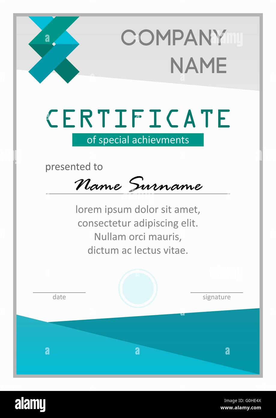 Certificato di risultato speciale Foto Stock
