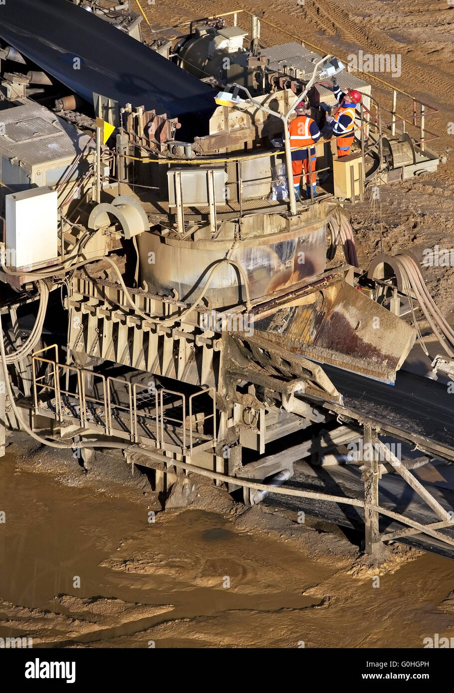 Il convogliatore di Garzweiler II carbone marrone miniere di superficie, Garzweiler, Nord Reno-Westfalia, Germania Foto Stock