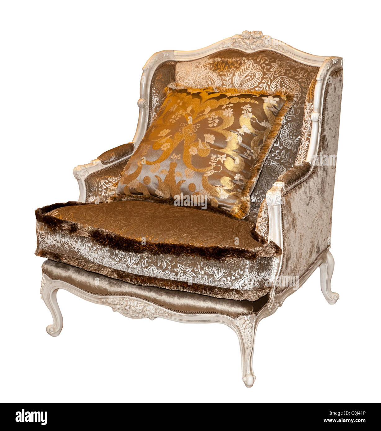Prodotti tessili marrone classico sedia isolato Foto Stock