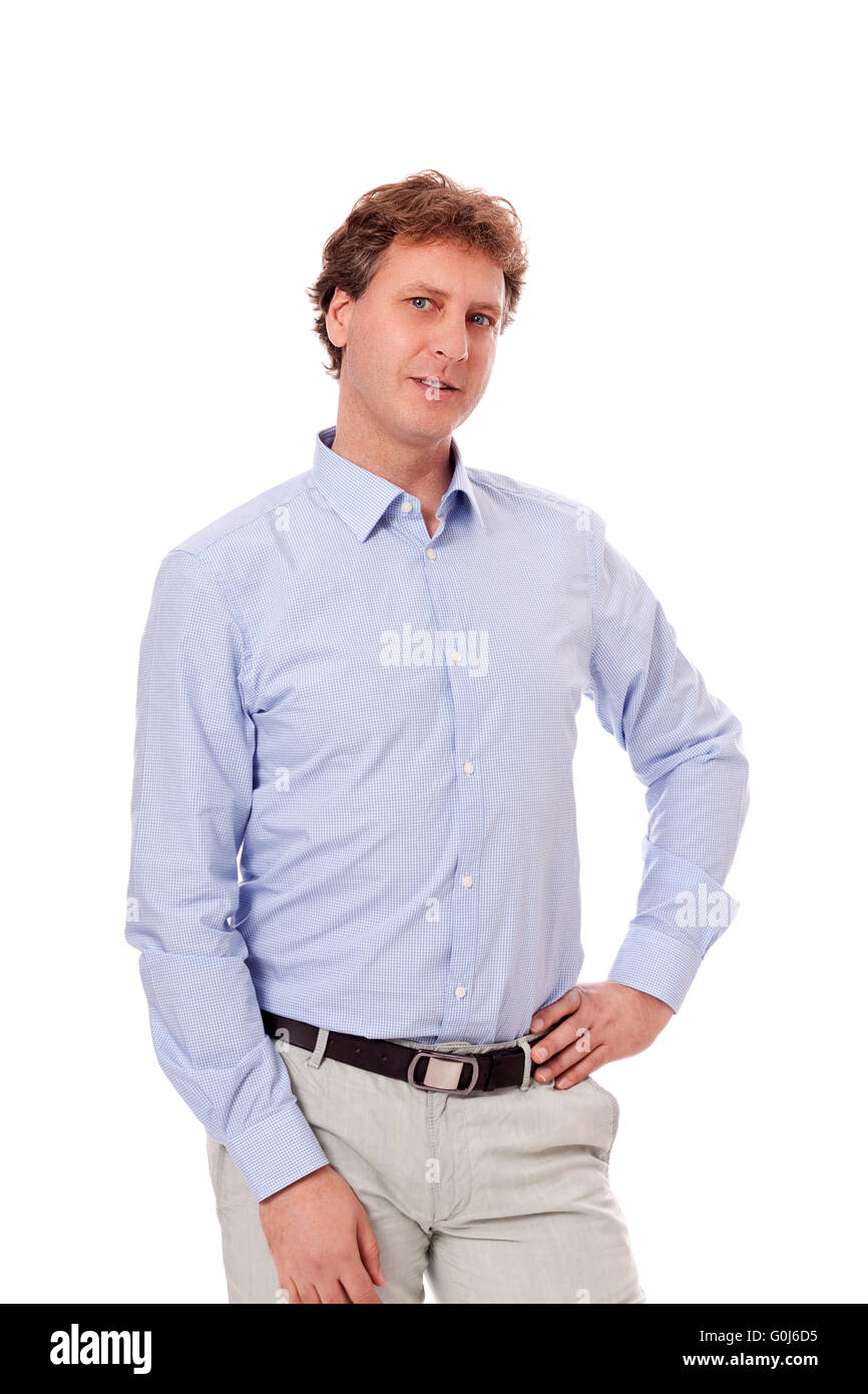 Uomo sorridente in business casual outfit isolato Foto Stock